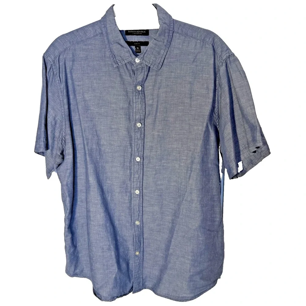 Banana Republic Casual Shirt Men's XL Blue Chambray Short Sleeve Button Up